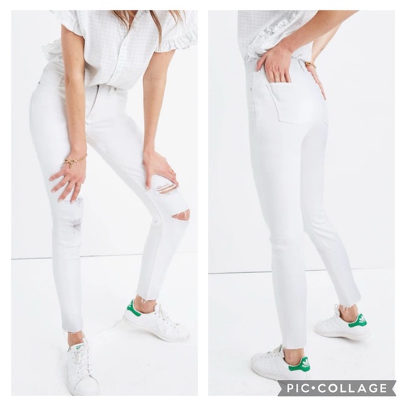 ❣️🆕Madewell 9" High-Rise Skinny Crop White Jeans Destructed Edition❣️ - Picture 2 of 11